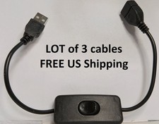 3 x USB Extension Cable with ON OFF Switch DATA  Power 1 Foot cord LOT of THREE