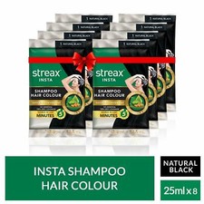 Streax Insta Shampoo Hair Colour-Natural Black-25 ml-Pack of 8