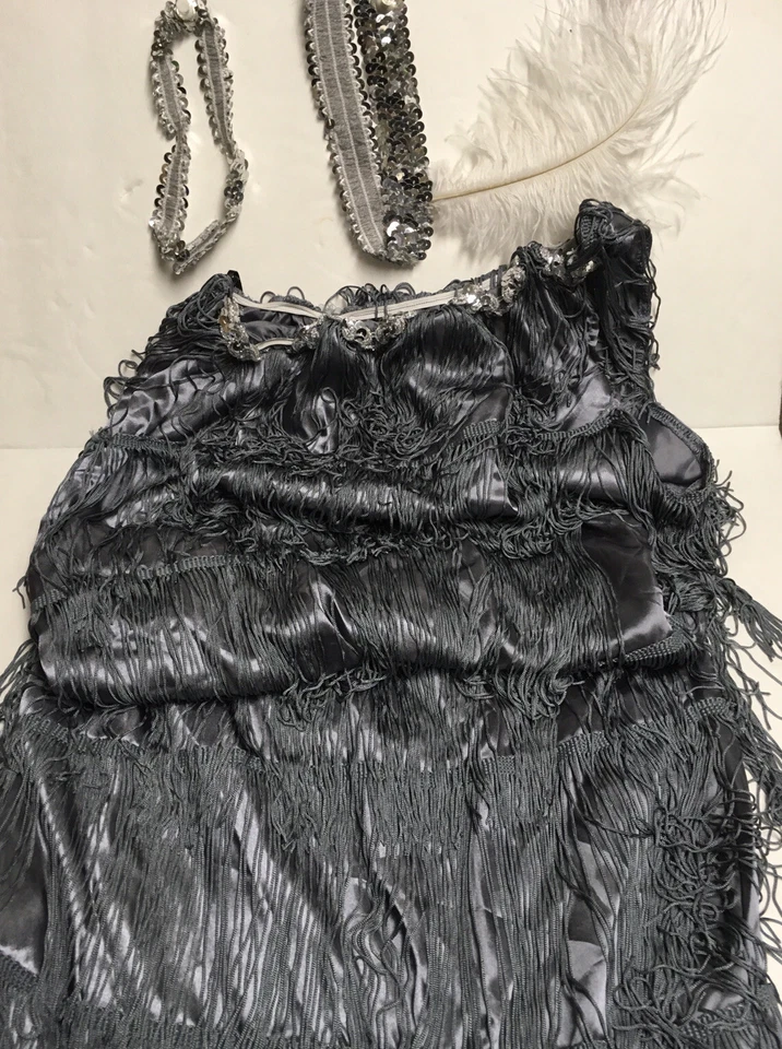 DAZZLING FLAPPER GREY W/HEADBAND FEATHER & CHOKER  Ladies Costume SIZE S NIP - Image 2 of 4