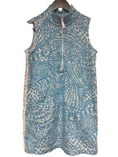 Lilly Pulitzer Girl's Skipper Blue Tropical 1/2 Zip Dress Sleeveless XL 12/14