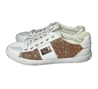 G By Guess GG Mover Size 8.5 Womens Glitter Lace Sneaker White Gold 289 Shoes