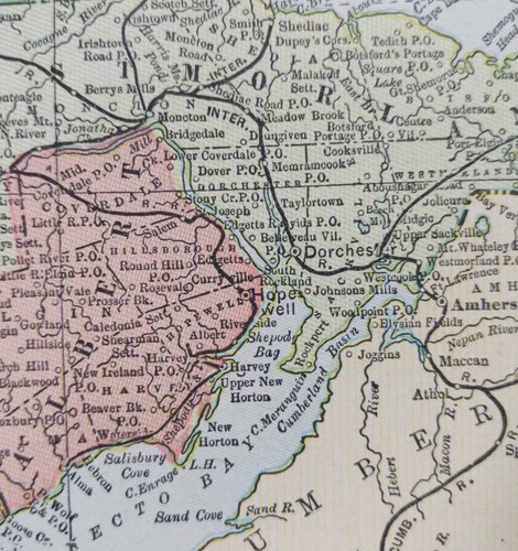 Vintage 1900 NEW BRUNSWICK CANADA Map 14"x11" ~ Old Antique Original MONCTON - Picture 10 of 12