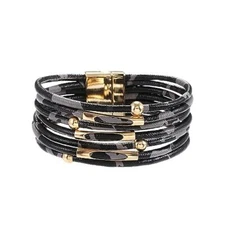 Long tiangtian Leather Wrap Bracelets for Women Leopard Beaded Bracelets black