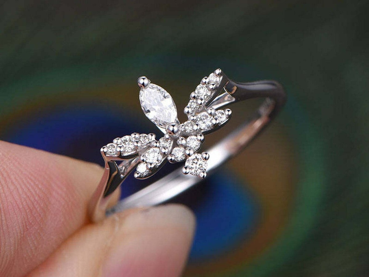 1.3ct Marquise Simulated Diamond Ring Dragonfly Statement White