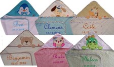 Baby Kapuzentuch mit Namen bestickt 75 x 75 cm Kapuzenhandtuch Taufe Geburt Baby