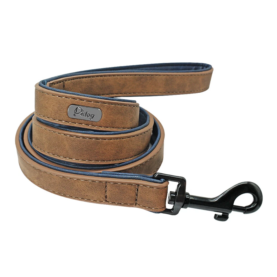 Leather Personalized Dog Collar and Leash Set Custom Engraved Pet ID Name Tag  - Image 4 of 4