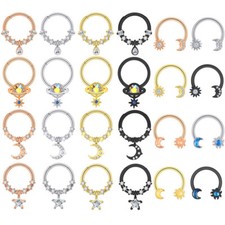 1  Surgical Steel Septum Clicker Earrings CZ Hinged Segment Nose Ring Hoop 16G