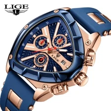 LIGE Men's Watch Quartz Sport Date Chronograph Waterproof Luxury Man Wristwatch
