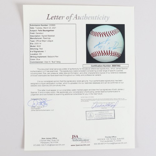 Felix Baumgartner Signed Baseball Daredevil - COA JSA - 第 7/7 張圖片