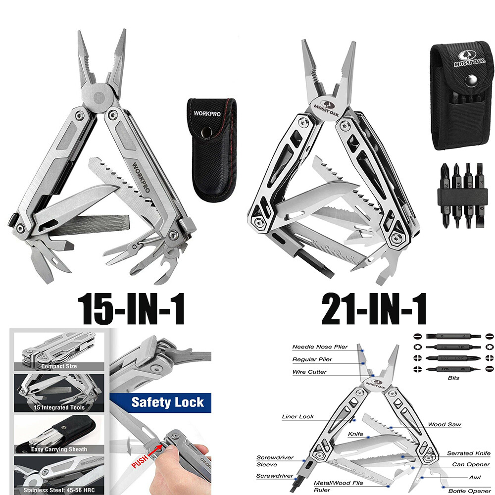 VEVOR Pinza Multifunzione Tascabile Pieghevole in Acciaio Inox da Campeggio Fai-da-te 16 in 1
