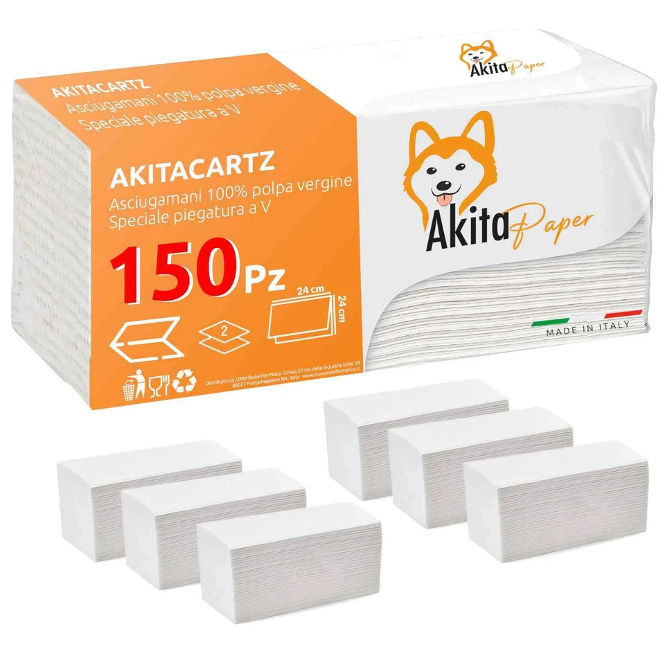 3000 Asciugamani carta piegati a C o V per dispenser 15 confezioni da 200 pz