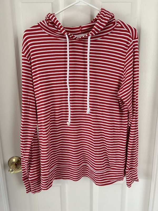 WOMEN'S LONG SLEEVE  COTTON BLEND PINK STRIPED HOODIE BY: 1901 -- SIZE: LARGE