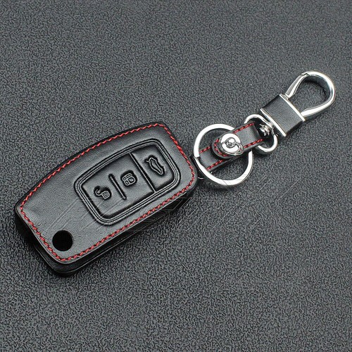 Black Leather Car Remote Fob Key Holder Case Cover for Ford Focus Fiesta - Picture 3 of 4