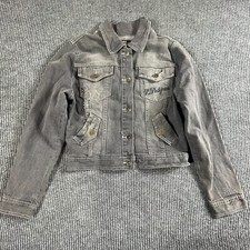 Platinum Plush Jacket Womens Large Gray Denim Button Up Pockets Studded Nwt $69
