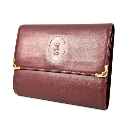 Cartier Must de Line billfold wallet RED burgundy bourdeax leather from japan - Picture 1 of 24