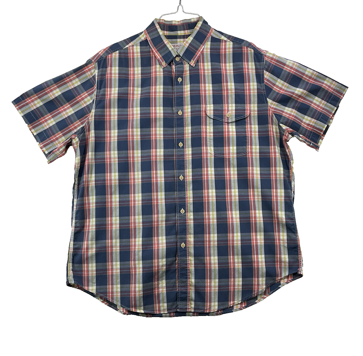 Merona Men's Size XL Short-Sleeve Button up Cotton Blend Plaid Shirt