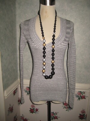 Express Glitters Deep V Neck Women Long Sleeve Sweater Size M XS NWT