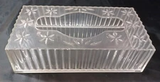 Vintage Lucite Tissue Box Cover Clear Flowers Atomic  Mid Century MCM