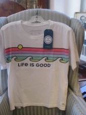 NWT!   LIFE IS GOOD  WOMENS  S/S CRUSHER  BOXY  TEE..."RETRO WAVE STRIPE". (M)