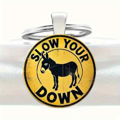 Slow Your Donkey Down Keychain Key Ring Purse Handbag Car Charm Backpack Bag