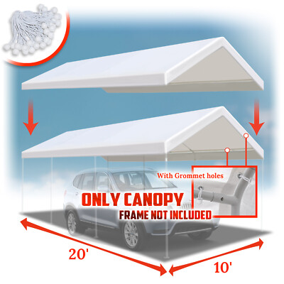 20'x10' Carport Replacement Canopy Tent Garage Waterproof Cover ONLY w Bungees