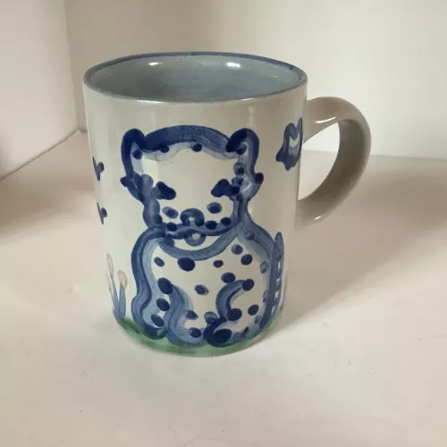 VTG M A HADLEY HAND PAINTED POTTERY DOG PUPPY CUP MUG  FOLK ART SIGNED