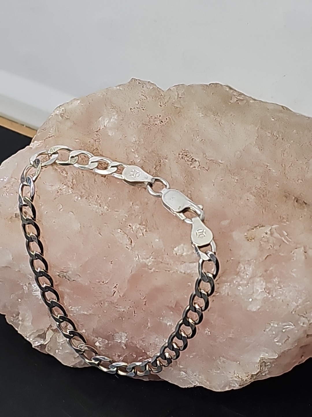 Solid Sterling Silver Curb Chain Bracelet Stamped… - image 4