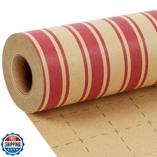 LaRibbons Vintage Kraft Christmas Wrapping Paper, Classic Red Candy Cane Stri