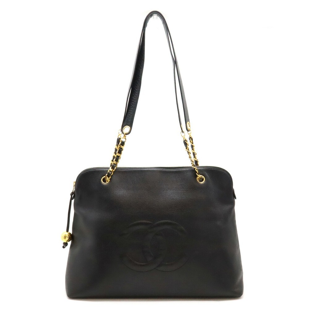 CHANEL Coco Mark Large Caviar Leather Tote with Ball Chain Shoulder Strap  