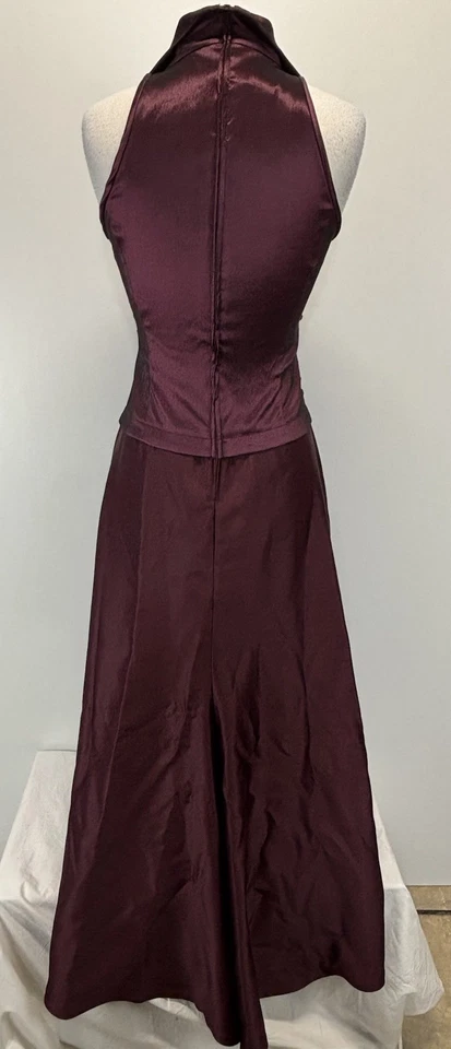 复古 Tadashi Shoji 塔夫绸礼服连衣裙 尺寸 6 勃艮第无袖 美国制造 Y2K 90 年代 — 第 3/4 张图片