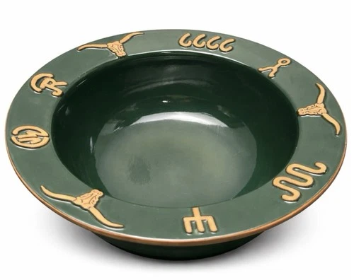 Vintage Frankoma USA Prairie Green Western Ranch Bowl Longhorn