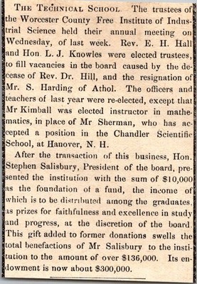 The Technical School Trustees of County 1871 Worcester MA Clipping TAJ8-M16