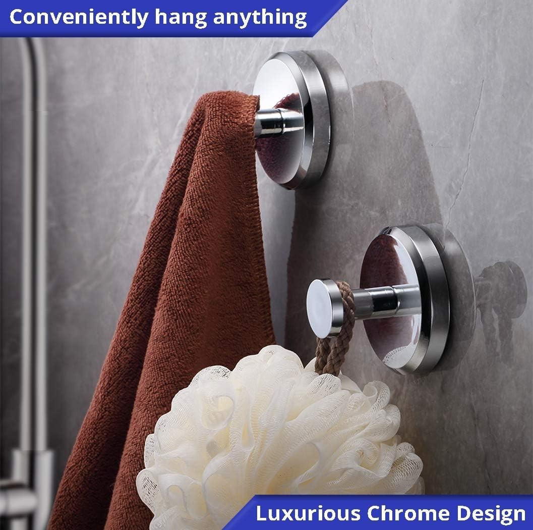 Waterproof Chrome Suction Hooks - Easy Installation for Bath, Towel, or Robes
