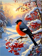 Tile Mural Bullfinch Birds Red Berries Kitchen Shower Backsplash Marble Ceramic