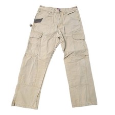 EUC Wrangler Pants Men 32x30 Khaki Carpenter Cargo Hammer Loop Reinforced Knees