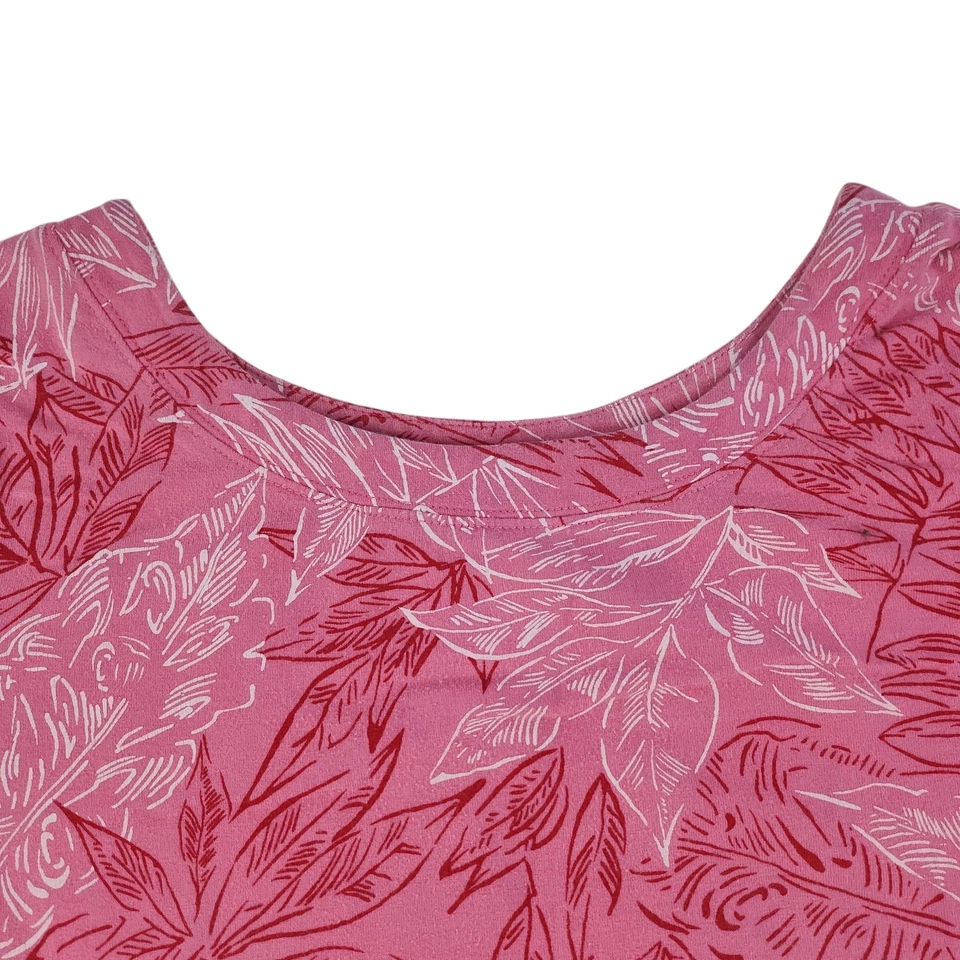 Pink Floral Shirt Womens PM Medium Petite White Red Cap Sleeve Round Neck Comfy - Image 4 of 4