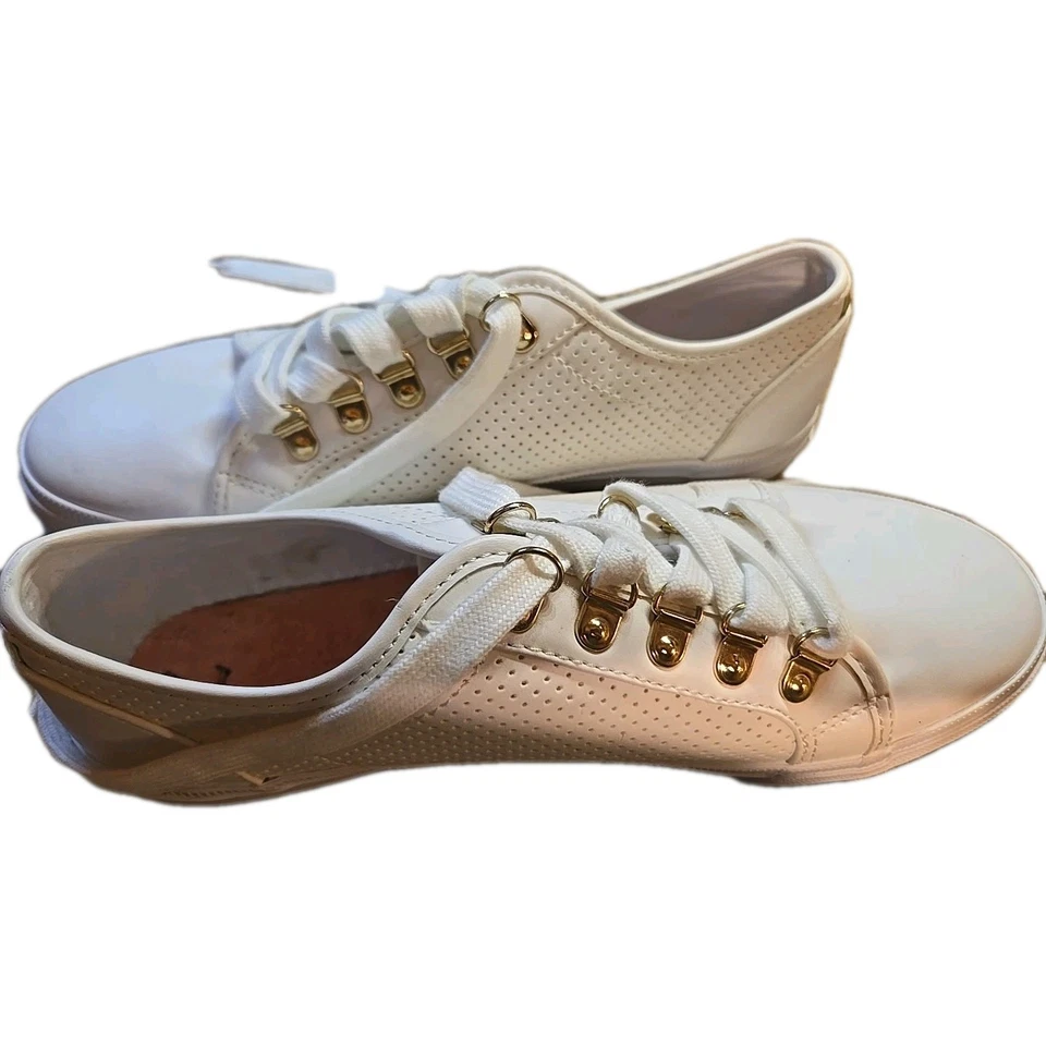 Tommy Hilfiger Mujer Cuero Blanco Detalle Bandera Tenis Zapatos Talla 7 Usados 1 X Foto 2 de 4