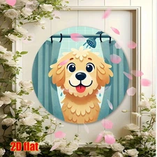 2D Wall Art, Dog Bath Time - Aluminum Foil Art Round Aluminum Metal Wall Decorat