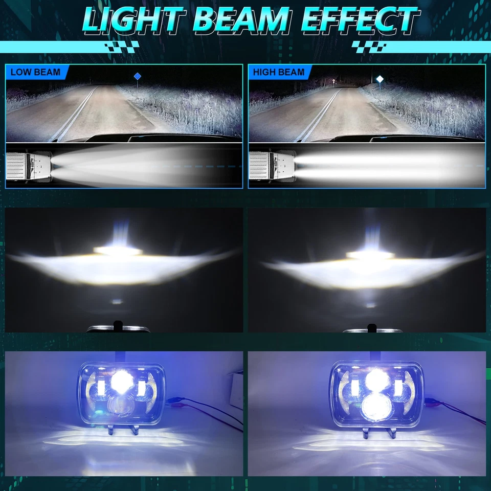 For Chevy S10 Pickup 1982-1997 5x7 7x6" LED Headlight Halo DRL Hi-Low Beam H6054 - Image 2 of 4