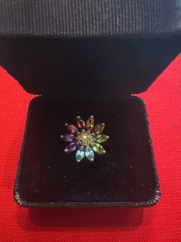 10K GOLD Fancy Marquise Cut Gemstone Dainty Ring Sz 8