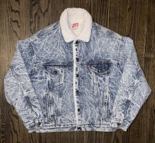 Vtg 80S Levi s Acid Wash Mens L Sherpa Lined Denim Trucker Jacket 70609-0219 USA