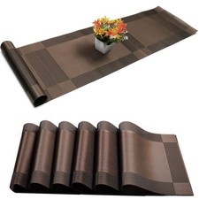 Vinyl Woven Cross Weave Placemat Table Runner PVC Washable Dining Kitchen