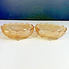 Vintage Jeannette Floragold Louisa Oval Footed Bowls Iridescent Set of 2