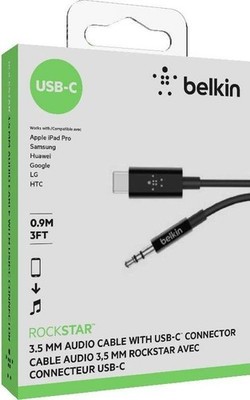 Belkin RockStar 3.5mm Audio Cable WITH USB-C Connector 3ft - BRAND NEW