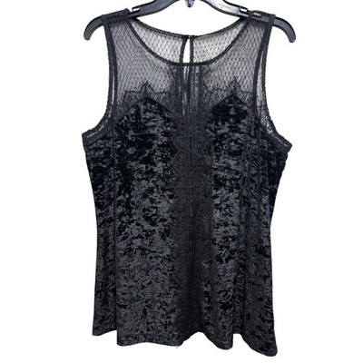 Maurices Tank Top Women L Black Velvet Lace Mesh Sleeveless Romantic Gothic Vamp