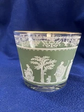 Vintage 1960s Jeanette Glass Green Hellenic Small Glass Ice Bucket