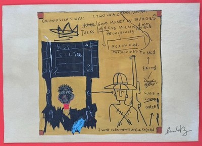 Jean-Michel Basquiat (Handmade) Mixed Media on Paper Painting signed and stamped