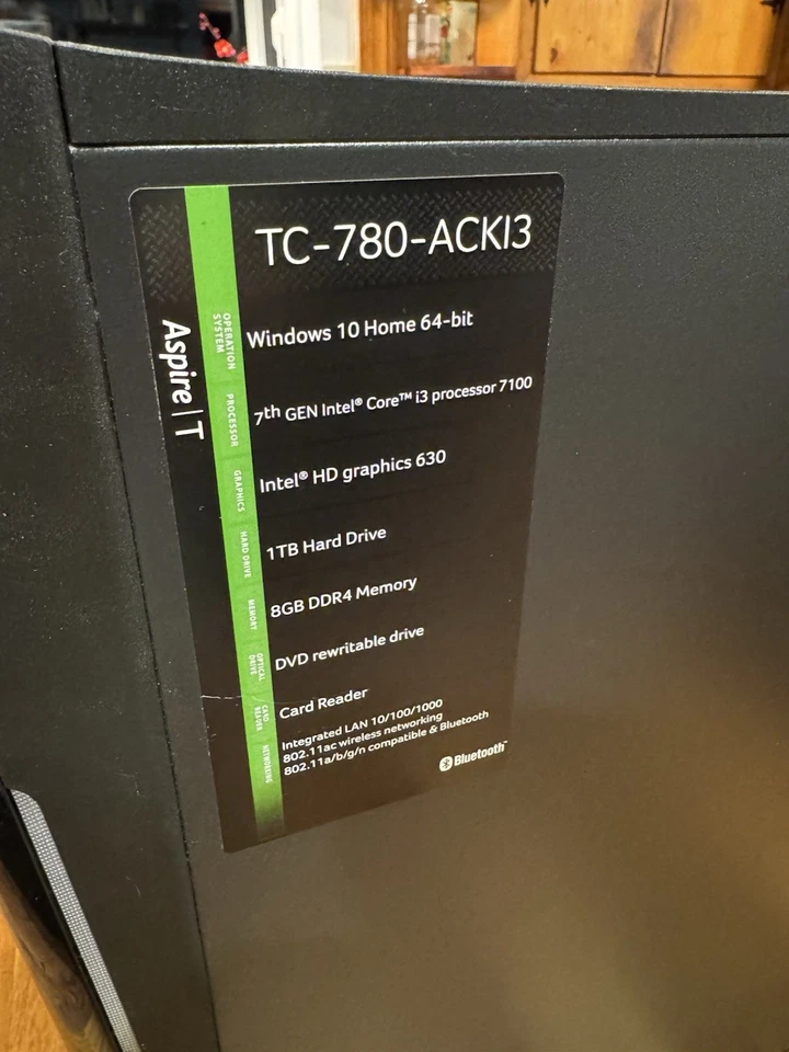 Acer Aspire TC-780 Windows PC Tower 8GB RAM Intel i3-7100 No HDD Parts Repair - Image 3 of 4