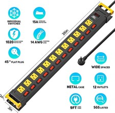12 Outlet Metal Power Strip with Individual Switches, 15A/1875W Surge Protector