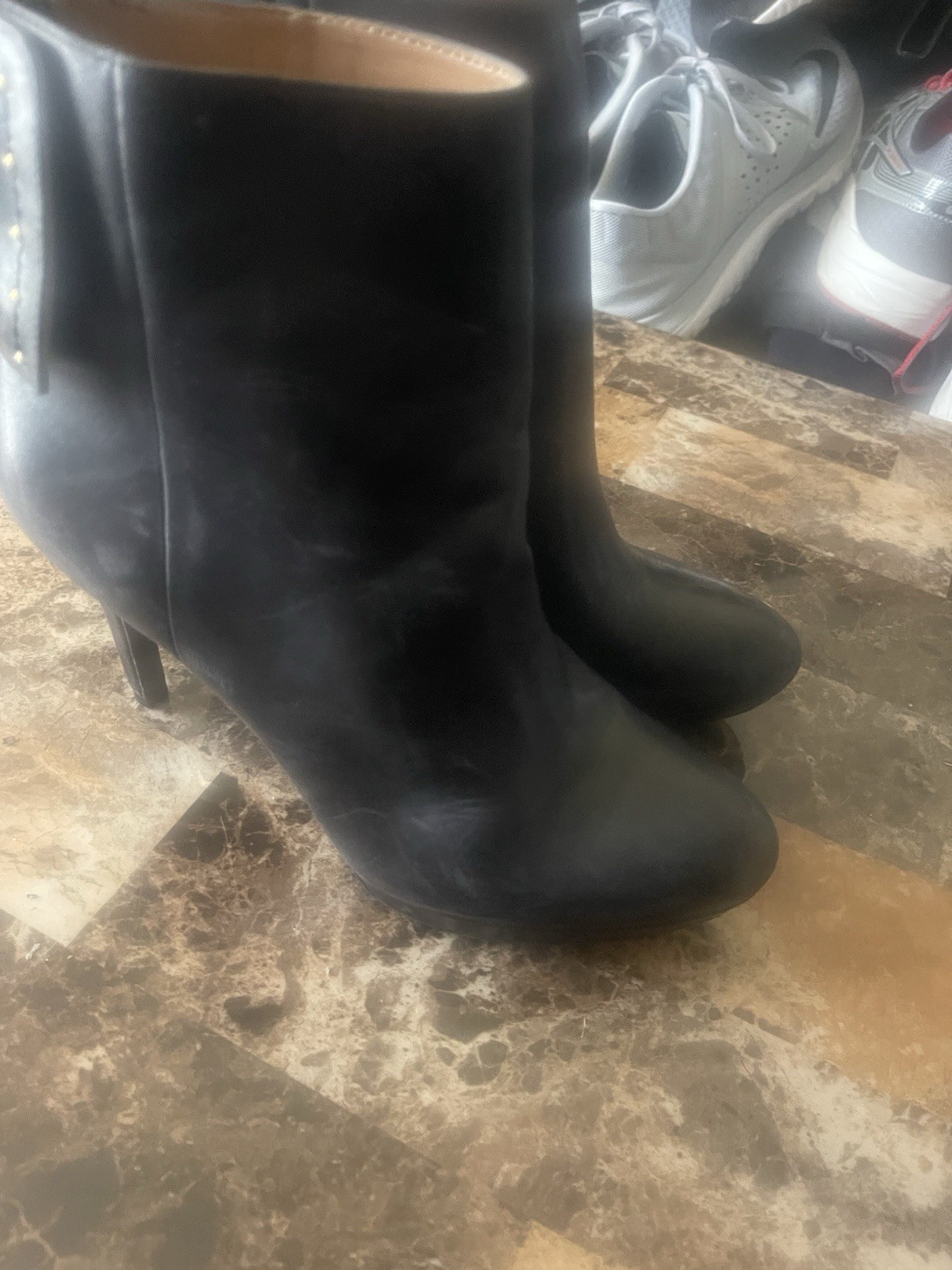 Calvin Klein's Black Leather Palisa Stiletto Heel Studded Ankle Booties Size 7.5 thumbnail 9